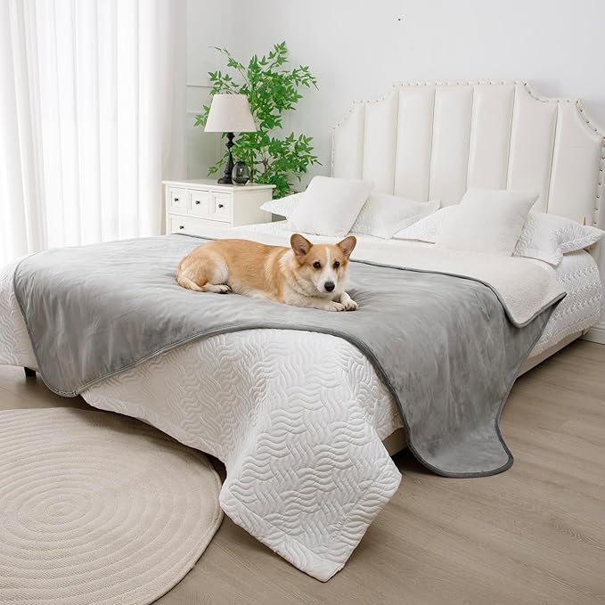 Bigbeer Waterproof Blanket for Bed, Leak Proof Dog Blankets for Couch Sofa Protection, Reversible Pet Sherpa Throw Furniture Protector Machine Washable(60"x80",Darkgrey)