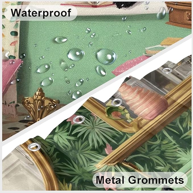 mutakin Funny Cat Shower Curtain Cute Kitten Taking Bath Shower Curtains for Bathroom Waterproof Fabric Bath Curtain Decor with Hooks