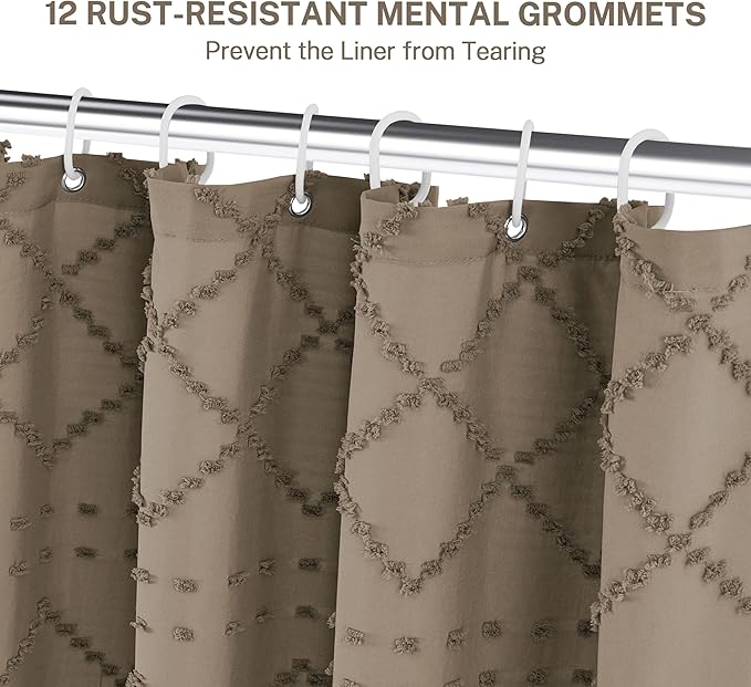 Siiluminisoy Boho Farmhouse Shower Curtain, 72 x 72 Tufted Chevron Textured Striped Modern Minimalist Cloth Shower Curtain for Bathroom