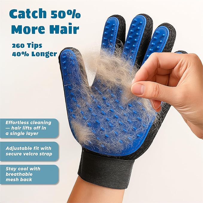 Tailio Cat & Dog Grooming Gloves for Shedding – Efficient Pet Grooming Gloves 2-in-1 Deshedding Brush & Massage Mitt | Perfect for Long and Short Hair (1 Pair)
