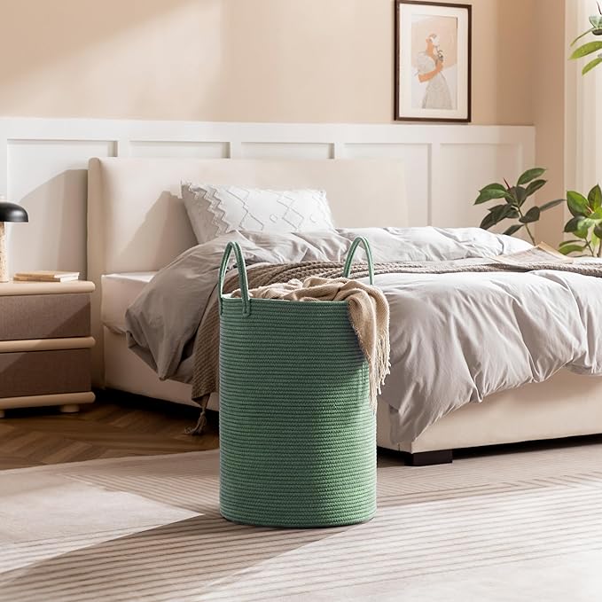 Laundry Basket, 72L Woven Laundry Hamper, Baby Nursery Hamper for Toys, Blanket Basket for Living Room, Clothes Hamper for Bedroom&Baby Room, Green