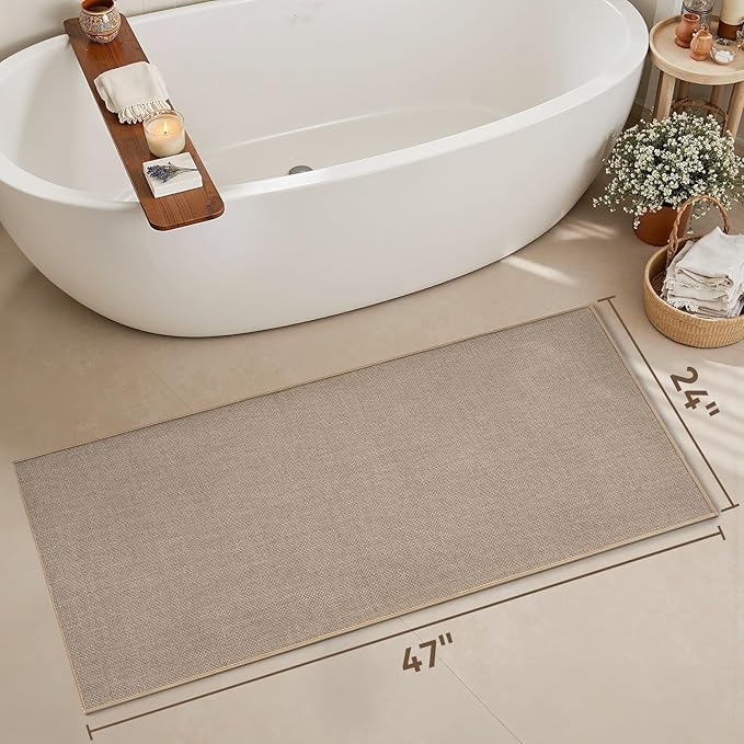 MontVoo Bathroom Runner Rug-Ultra Thin Non Slip Bath Mat Runner for Bathroom Mat Quick Dry,24"x47",Beige
