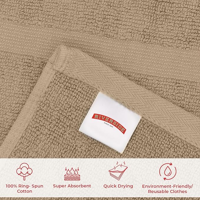 RIVERSIDE Bath Mat Set of 2 - Tan Bath Mats 21x34 Inches, Not a Bathroom Rug, 100% Ring Spun Cotton, Super Soft & Highly Absorbent Bathroom Floor Mats