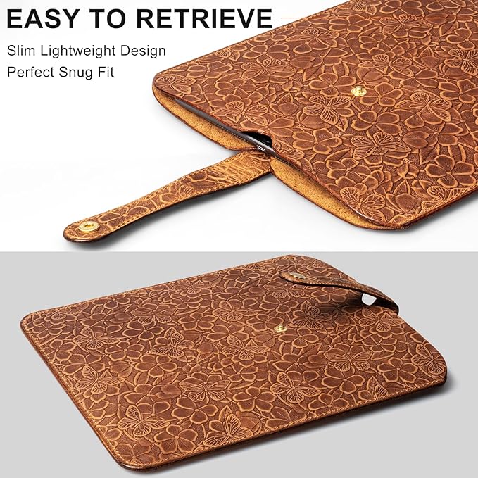 Thryxop Vertical Laptop Sleeve for 16-inch MacBook Pro, Genuine Leather Protective Case Compatible with M2 M3 M4 Pro/Max 2024, Brown