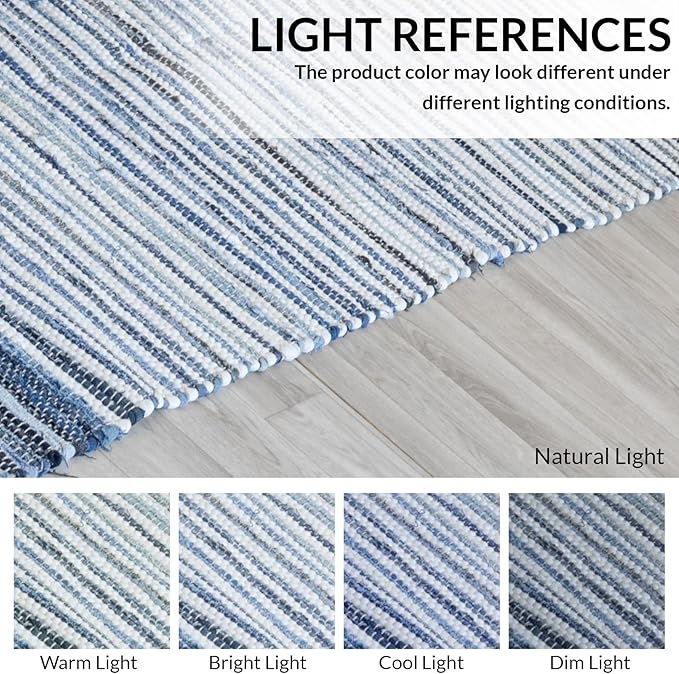 HOMEMONDE Denim Rag Runner Rug 2' x 6' Recycled Soft Cotton Chindi Rugs Hand Crafted Reversible Boho Home Decor for Kitchen, Entyrway, Bedroom, Living Room - Blue