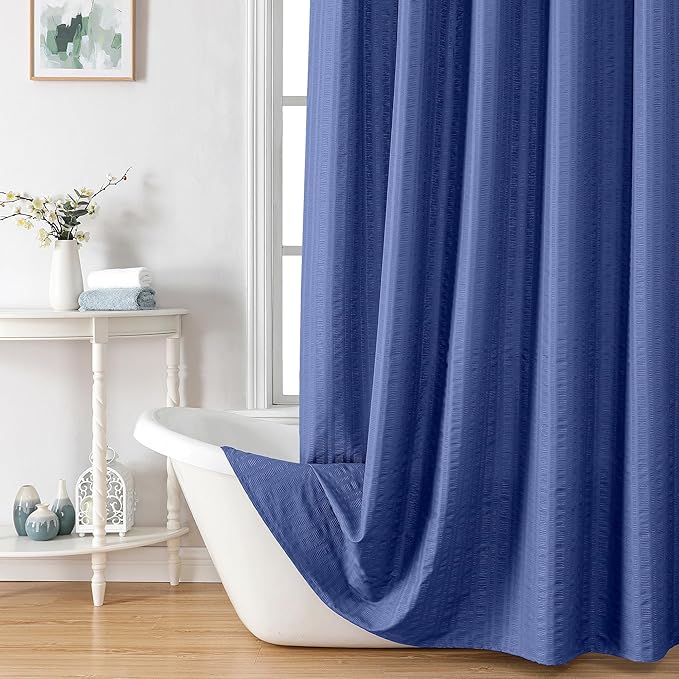 Aiyufeng Extra Long Royal Blue Shower Curtain 96 Inch Long, Embossed Texture Fabric Bathroom Shower Curtain, Large Hotel Bath Curtain with 12 Holes, 72x96, Blue