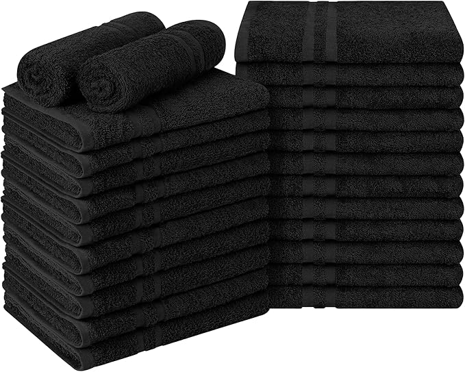 RIVERSIDE Pack of 24 Salon Towels Set (Not Bleach Proof), 16 x 26 Inches, 100% Ring Spun Cotton, Highly Absorbent & Quick Dry Hand Towels for Salon, Barber, Gym, Spa, Bathroom & Home, Black