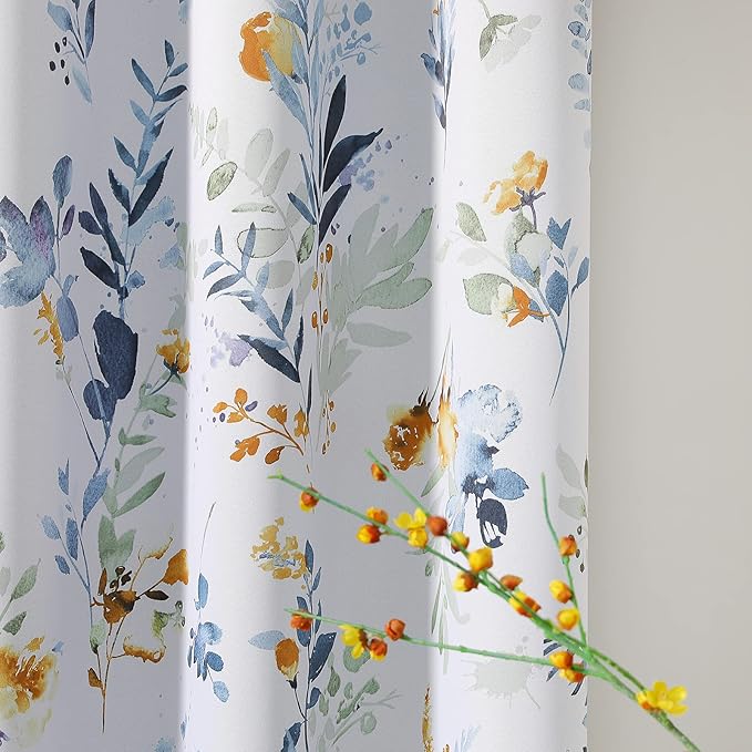 MYSKY HOME Floral Curtains 108 inches Long Living Room Curtains Thermal Insulated Room Darkening Curtains for Dining Room Vintage Classical Floral Printing Drapes, 2 Panels, Yellow and Blue