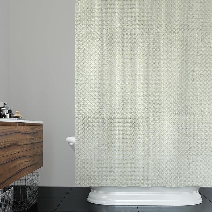 ggaimwf 48x72 Inch Solid Color Shower Curtain for Bathroom Waffle Bath Water Resistant Fabric Curtains Cream Modern Thick Shower Stall Curtain with Metal Hooks