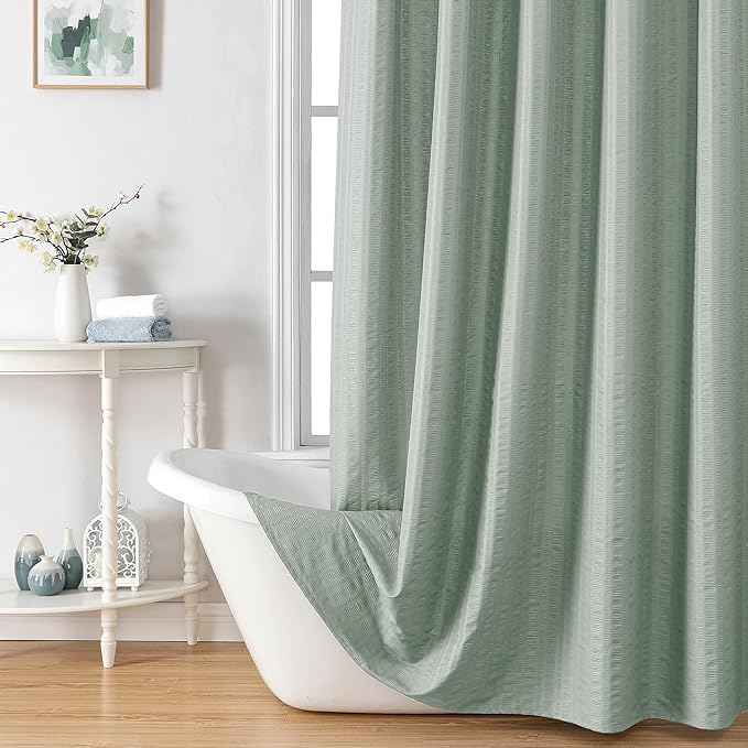 Aiyufeng Moga Sage Green Shower Curtain - 3D Embossed Cloth Shower Curtain for Bathroom, Hotel Luxury Green Bathroom Curtains, Machine Washable, Standard Size 72Wx78H