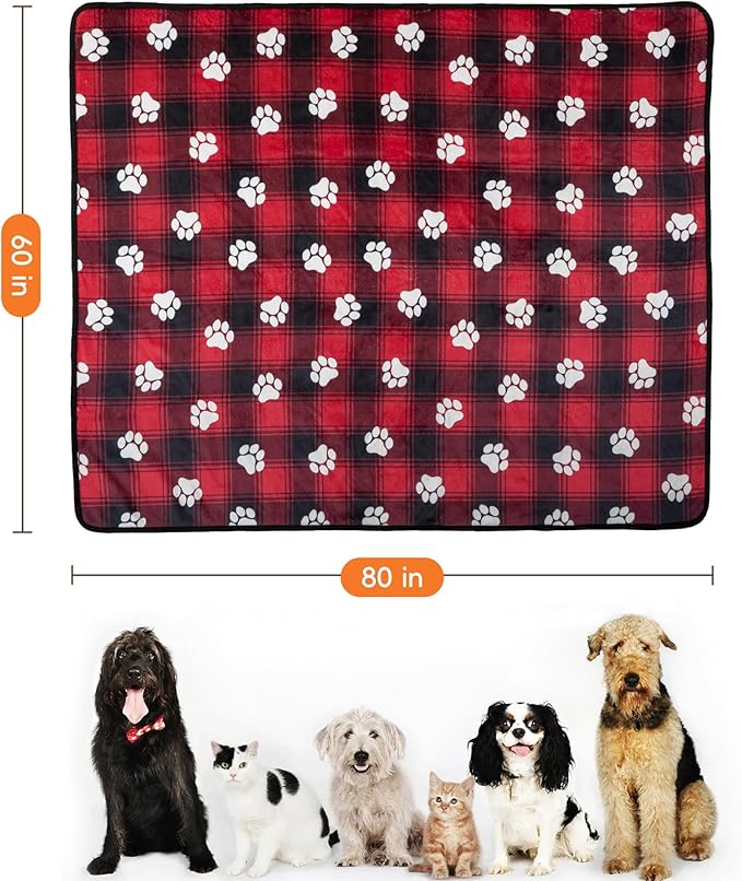 CAPT.SNOOZE Waterproof Dog Blankets Pet Blanket 60"x80", Soft Fluffy Sofa Car Bed Protector, Reversible Sherpa Fleece Dog Blanket for Large Dogs Christmas Decor(Paw Red)