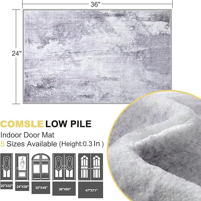 COMSLE Door Mat, Front Door Mat Indoor for Entrance Faux Wool Absorbent Non Slip Modern Throw Rug for Entryway Hallway Muddy Paws - Pet Friendly, 24x36 Inches, Modern Gray Machine Washable