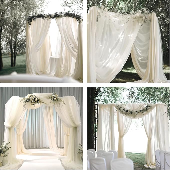 Barcelonetta | Chiffon Fabric | Decoration, Drapery Fabric | Wedding, Gender Reveal, Baby Shower, Birthday | for Arbor, Arch, Canopy, Table and Chair Decoration (Light Ivory, 5 Yards)