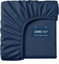 Lane Linen 100% Egyptian Cotton King Size Fitted Sheet Only (79"x81" + 16") - Elegant Sateen Weave, Ultra Soft, Breathable, Highly Durable, Deep Pockets Upto 17" - Estate Blue