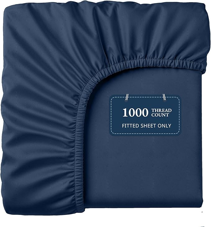 Lane Linen 100% Egyptian Cotton Full Size Fitted Sheet Only (55"x76" + 16") - Elegant Sateen Weave, Ultra Soft, Breathable, Highly Durable, Deep Pockets Upto 17" - Estate Blue