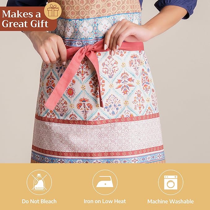 Maison d' Hermine 100% Cotton Apron for women with Pocket Kitchen Chef Apron for Men Cooking Gardening Server Waitress