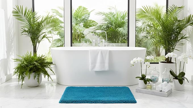 C23 Luxury Shag Bath Rug | 2200 GSM Ultra-Soft Plush Thick Bathroom Mat | 20"x32" Teal High-Density Shaggy Rug | Non-Slip Natural Latex Back, Absorbent, Machine Washable, 1 Piece