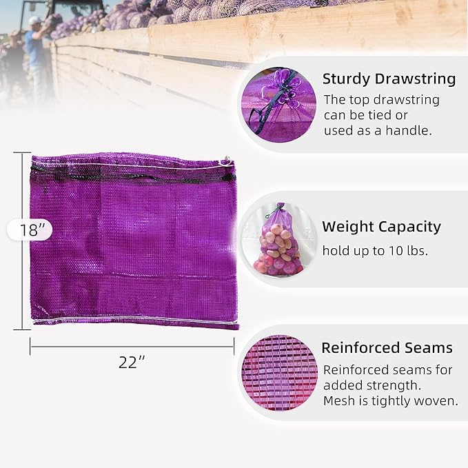 deebree Mesh Firewood Bags 22"×18" Crawfish Sacks, Firewood Bags for Selling, Onion Bag Storage Potato Sacks Mesh Wood Bag Bulk (Pack of 10)