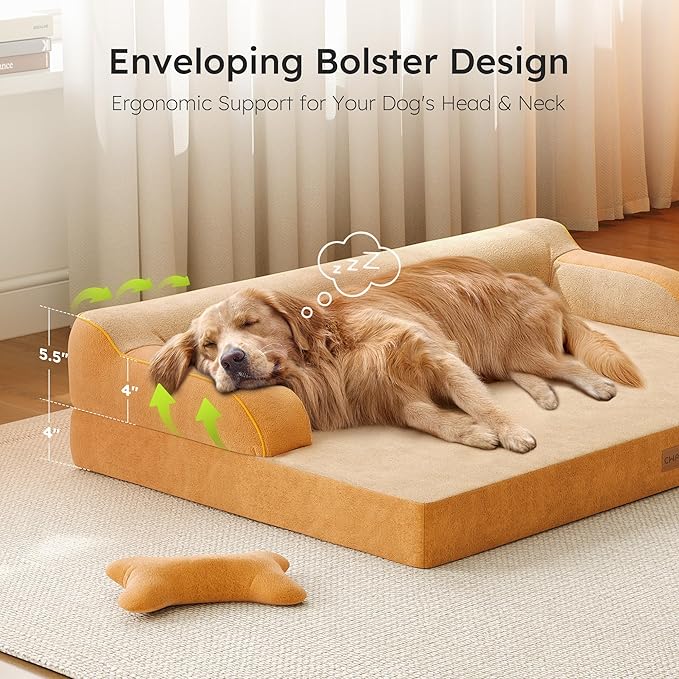 CWAWZ XL Plus Orthopedic Dog Bed, Big Dog Bed for Large Sized Dogs, Dual-Sided Pet Cooling Beds with Memory Foam Washable Cover Nonslip Bottom, Waterproof Pet Couch with Bolster, Brown
