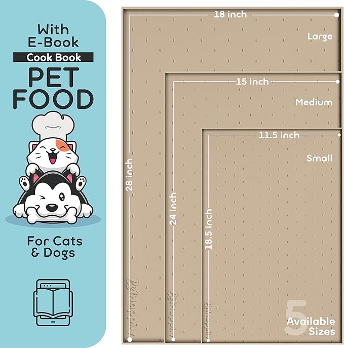 PetHappily Dog Food Mat - Raised Edges Dogs Mat for Food and Water Prevent Spill, Waterproof Cat Food Mats Protect Floors, Easy Clean Dog Bowl Mats for Food and Water, Silicone Pet Food Tray