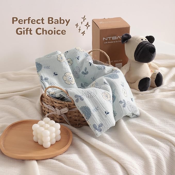 NTBAY 4 Layer Muslin Cotton Toddler Blanket, 42x60 Soft and Breathable Receiving for Newborns and Infants, Perfect for Crib, Stroller, Travel, Lightweight Nursery Blanket, Rustic Bloom