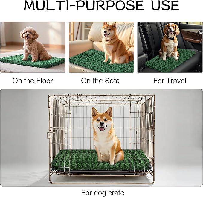 Dog Crate Bed Pad – Reversible Fleece Mat for Small, Medium, Large Dogs – Soft & Washable Anti-Slip Dog Bed Mat for Cages and Kennels – Comfortable, Durable Sleeping Pad for Dogs, Green, M