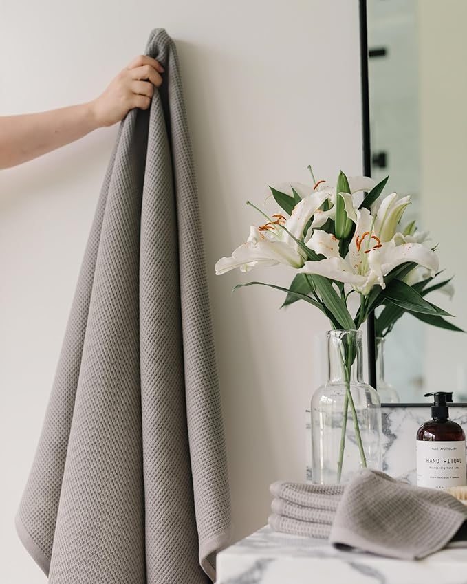 Cozy Earth Waffle Bath Sheets - 60% Cotton 40% Viscose from Bamboo Bath Sheets 40 x 65 Inches - Soft & Absorbent Terry, Reversible Mini Textured Waffle & Weave Pattern - 2 Pack