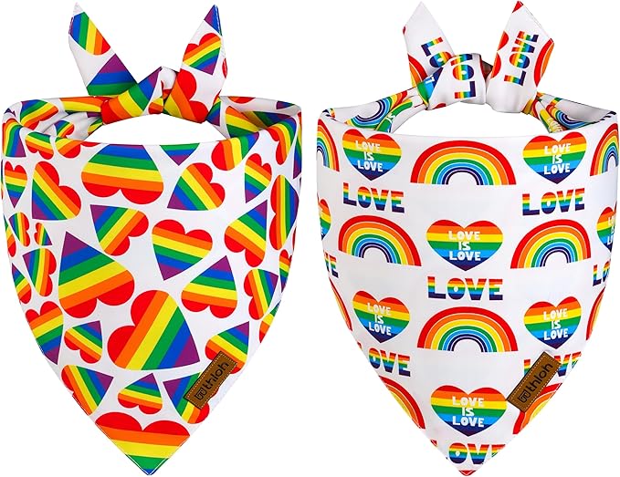 THLOH Pride Dog Bandanas - 2 Pack Reversible LGBT LGBT+ Love is Love Pet Scarf for Boy and Girl | Premium Durable Fabric | Rainbow Bandana for Small Medium Large and Extra Large Dogs (Small)
