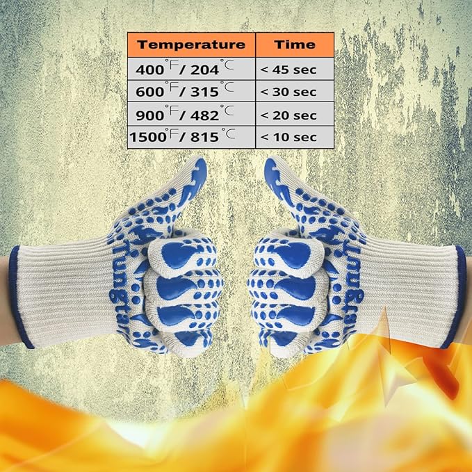 Oven Mitts Heat Resistant BBQ Proof Glove 11Inch 1472℉ Grill Glove Proof Heat for Women Men BBQ Gloves Gift Set Cooking Gloves for Cooking, Grilling, Baking, Welding (White Blue)