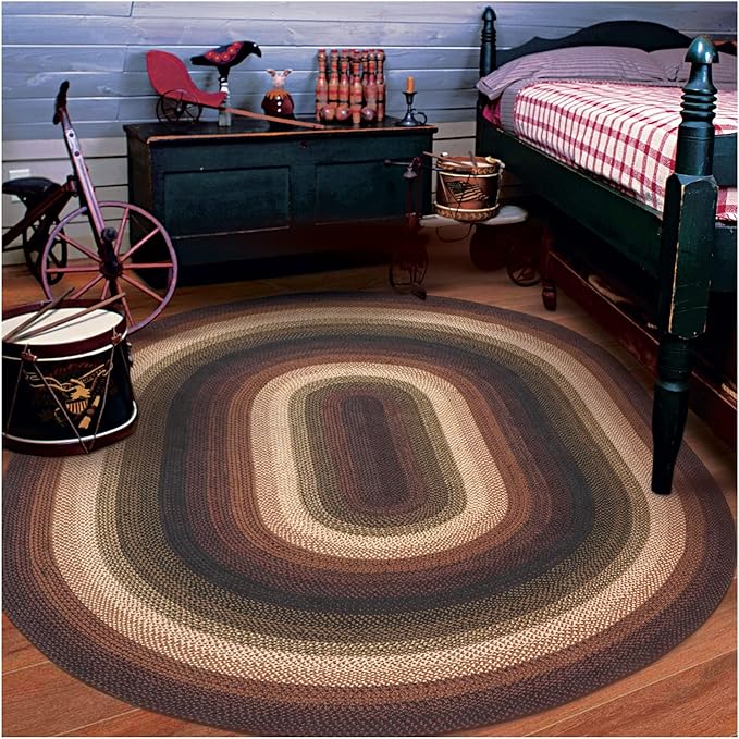 Prescott Green Jute Braided Area Rug 4x6' - Oval Braided Rugs Farmhouse Home Decor, Reversible, Pet Friendly, No Shed Jute for Easy Maintenance
