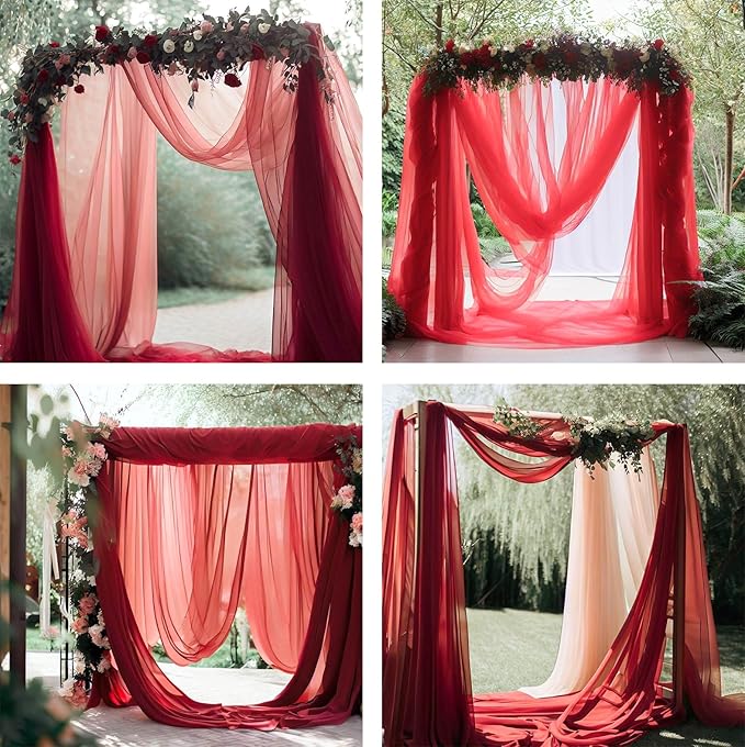 Barcelonetta | Chiffon Fabric | Decoration, Drapery Fabric | Wedding, Gender Reveal, Baby Shower, Birthday | for Arbor, Arch, Canopy, Table and Chair Decoration (Red, 10 Yards)