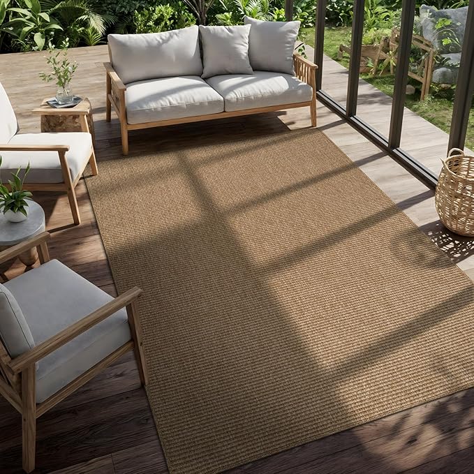 CAMILSON Easy Jute Rug 8x10, Indoor Outdoor Natural Color Farmhouse Area Rugs for Living Room Patio and Kitchen Rug, Solid Boho Woven Design, Easy-Cleaning, Washable Outside Carpet Alfombras (8 x 10)