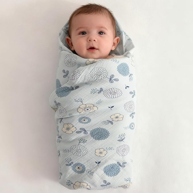 NTBAY 4 Layer Muslin Cotton Toddler Blanket, 42x60 Soft and Breathable Receiving for Newborns and Infants, Perfect for Crib, Stroller, Travel, Lightweight Nursery Blanket, Rustic Bloom