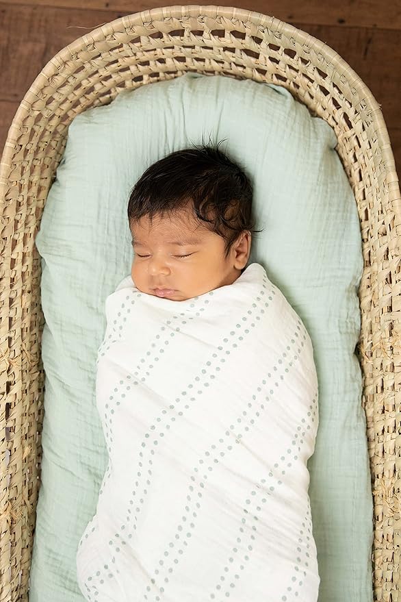 Sticky Toffee Muslin Swaddle Baby Blanket, Mint Green and Cream Dots, 47 x 47 in, Soft Breathable Oeko-Tex Cotton Newborn Wrap and Receiving Blanket