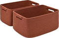 2 Pack Large Storage Basket for Organizing, 17.5"x13.5"x7.5" Woven Basket for Shelves, Closet Cube Storage Bins with Wrapped Handle, Cotton Rope Baskets for Kitchen, Clothes, Toys(Oxide Red)