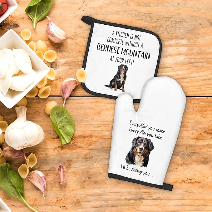 Bernese Mountain Dog Gifts Oven Mitts and Pot Holders Sets, Bernese Mountain Dog Decor Kitchen Accessories Sets, Complete Without Dogs Heat Resistant Oven Glove Potholders for Kitchen Baking