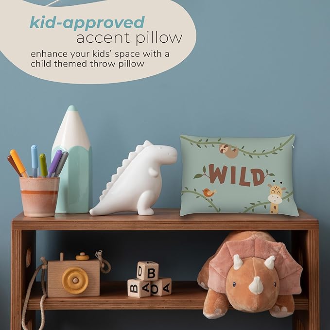 Kids Safari Throw Pillow - 14" x 20" - Double-Sided Printing - Includes Insert - Kids Bedroom Accent Pillow - Nursery Decor - Printed in USA