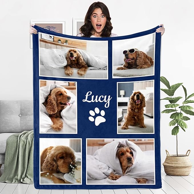 Ecautly Personalized Pets Blanket with Photos, Custom Blanket for Small Dogs, Personalized Dog Blankets with Picture, Memorial Gifts for Pet Passing Away
