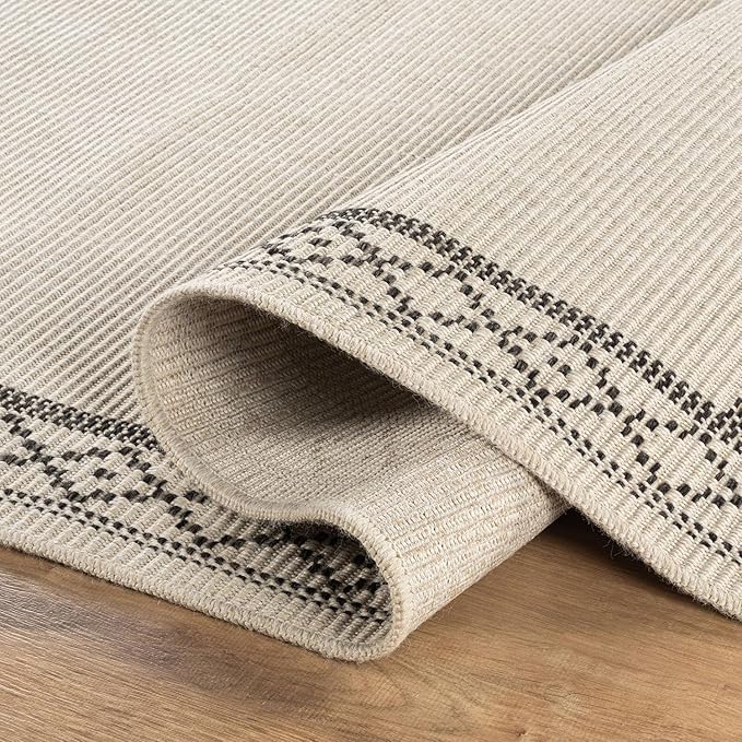 Easy Jute Rugs 6x9 Frame Bone Color Living Room Indoor Outdoor Area Rug for Patio and Kitchen Rug High Traffic Washable Easy to Clean Solid Boho Woven Design Carpet (6 x 9)