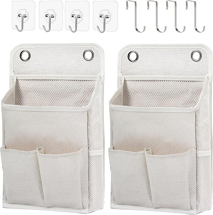 Someteth Hanging Basket for Organizing, Wall Organizer with Pockets and Over The Door Organizer，Can for Home, Closet, Office and Camper (2 White)