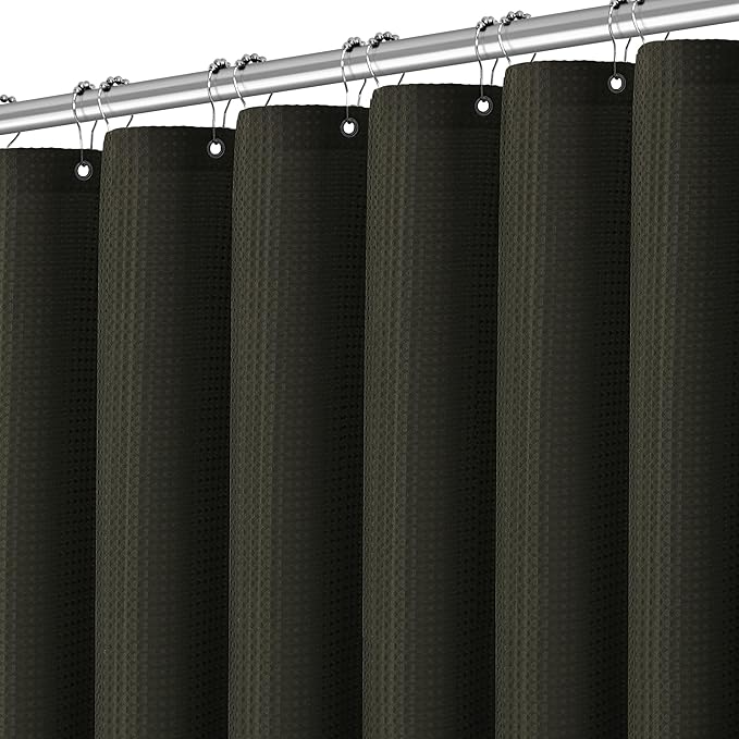 PANGSINNE Extra Long Waffle Weave Shower Curtain 96 Inch Length Heavy Duty Shower Curtain for Bathroom, Machine Washable Water Resistant 256GSM Modern Shower Curtains with 12 Hooks, 72Wx96H Brown