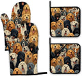 Funny Cute Dog Oven Mitts and Pot Holders Set,Kitchen Decor Heat Resistant Non Slip Hot Pads and Oven Mitt for Chef Cooking Baking BBQ Mom Girl Gifts(4 Piece Set)