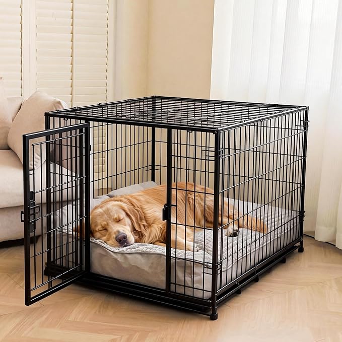 Large Dog Bed, Orthopedic Dog Couch & Pillow with Sides, Extra Thick Soft Fluffy & Comfortable Mat, Durable Warm Dog Crate Pad with Non-Slip Bottom (Grey, 39" L x 29" W x 9.8" Th)