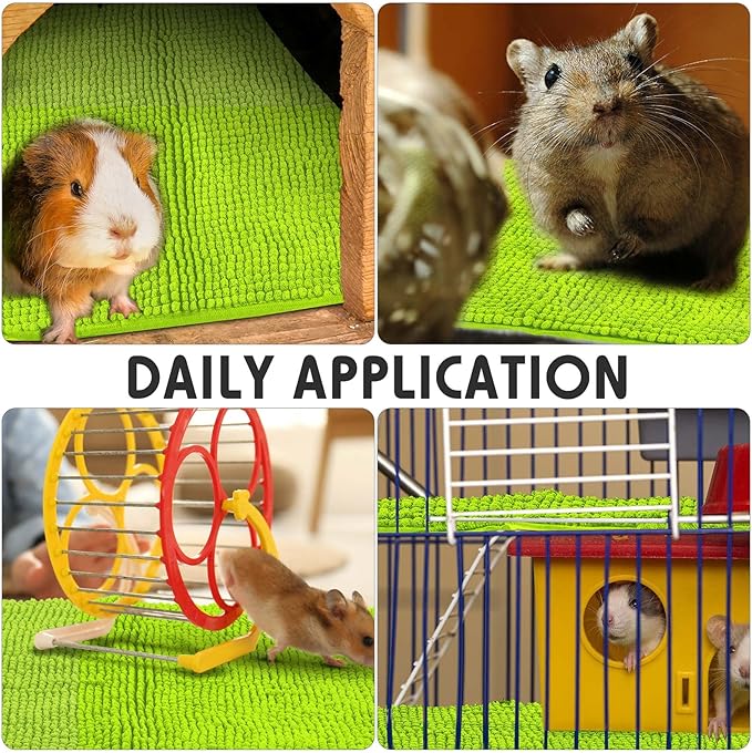 Amylove 4 Pcs Guinea Pig Cage Liner Guinea Pig Bedding Dog Door Mat for Muddy Pet Paws Washable Chenille Pee Pads Small Animal Sleeping Bed for Bunny Hamster(16 x 24 Inch,Rectangular,Green)
