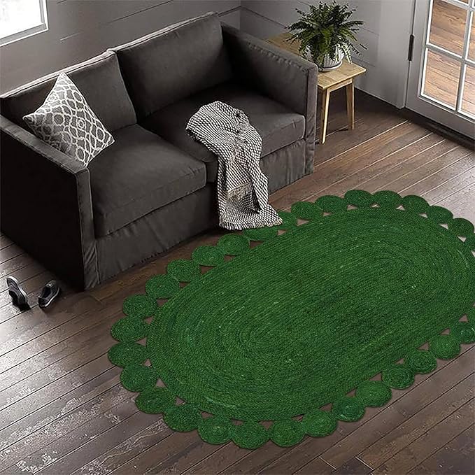 Runner - Oval Rug 3x20 Area Rug Kilim Rug Green Solid Design 0.27 inches ThickIndoor Outdoor Rug Flatweave Rug High Traffic Area Home & Foyer Corridor Hallway & Stair Runner