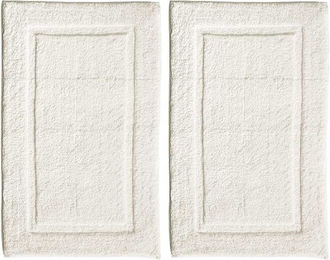 mDesign 100% Cotton Bath Mat - Soft Hotel-Style Rectangular Bathroom Floor Rug - Plush, Water Absorbent Cloth Bathmat for Outside Bathtub/Shower, Machine Washable Cotton Bath Rug, 2 Pack, Natural/Tan