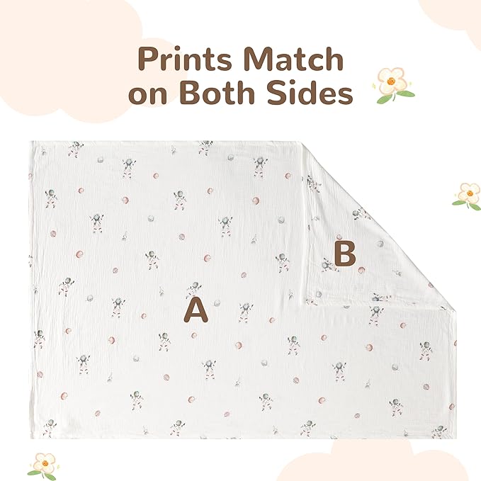 NTBAY 4 Layer Muslin Cotton Toddler Blanket, 42x60 Soft and Breathable Receiving for Newborns and Infants, Perfect for Crib, Stroller, Travel, Lightweight Nursery Blanket, Astronaut's Journey