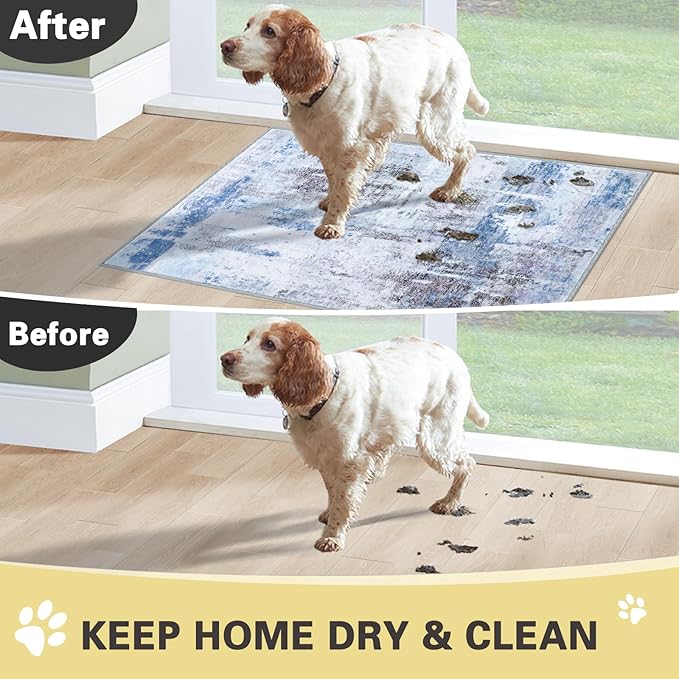 COMSLE Door Mat, Front Door Mat Indoor for Entrance Faux Wool Absorbent Non Slip Modern Throw Rug for Entryway Bedroom Muddy Paws - Pet Friendly, 47x71 Inches, Sierra Blue Machine Washable