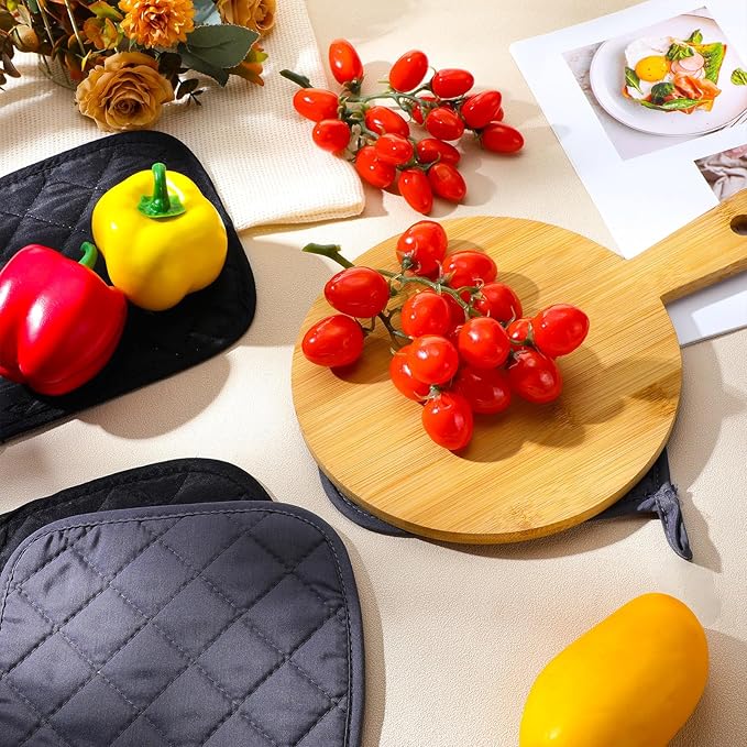 Uiifan 30 Pieces Cotton Pot Holders for Kitchen Washable Heat Resistant Potholders Oven Hot Pads for Cooking and Baking, 7.87 x 7.87 x 0.2 Inch(Black, Gray)