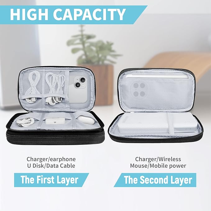 Lcsmaokin Electronics Organizer Travel Case,Electronic Accessories Storage Bag,Portable Waterproof Cable Organizer Bag,Travel Cord Organizer Bag for Small Charging Cord Storage,Cables,SD Card-Black
